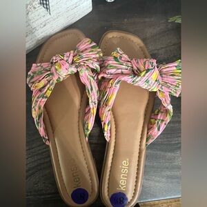 Kensie Pink and Yellow Sandals with Decorative Bow